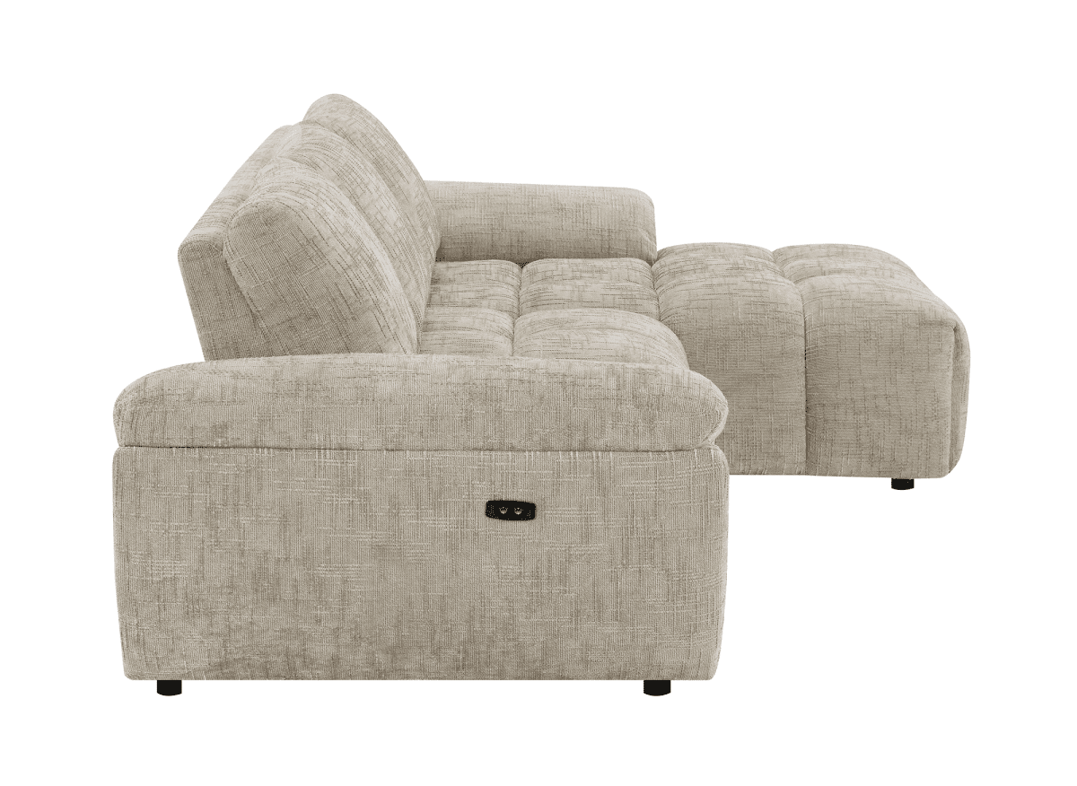 Canapé d’angle relax électrique en velours chiné taupe ALPES - Angle droit