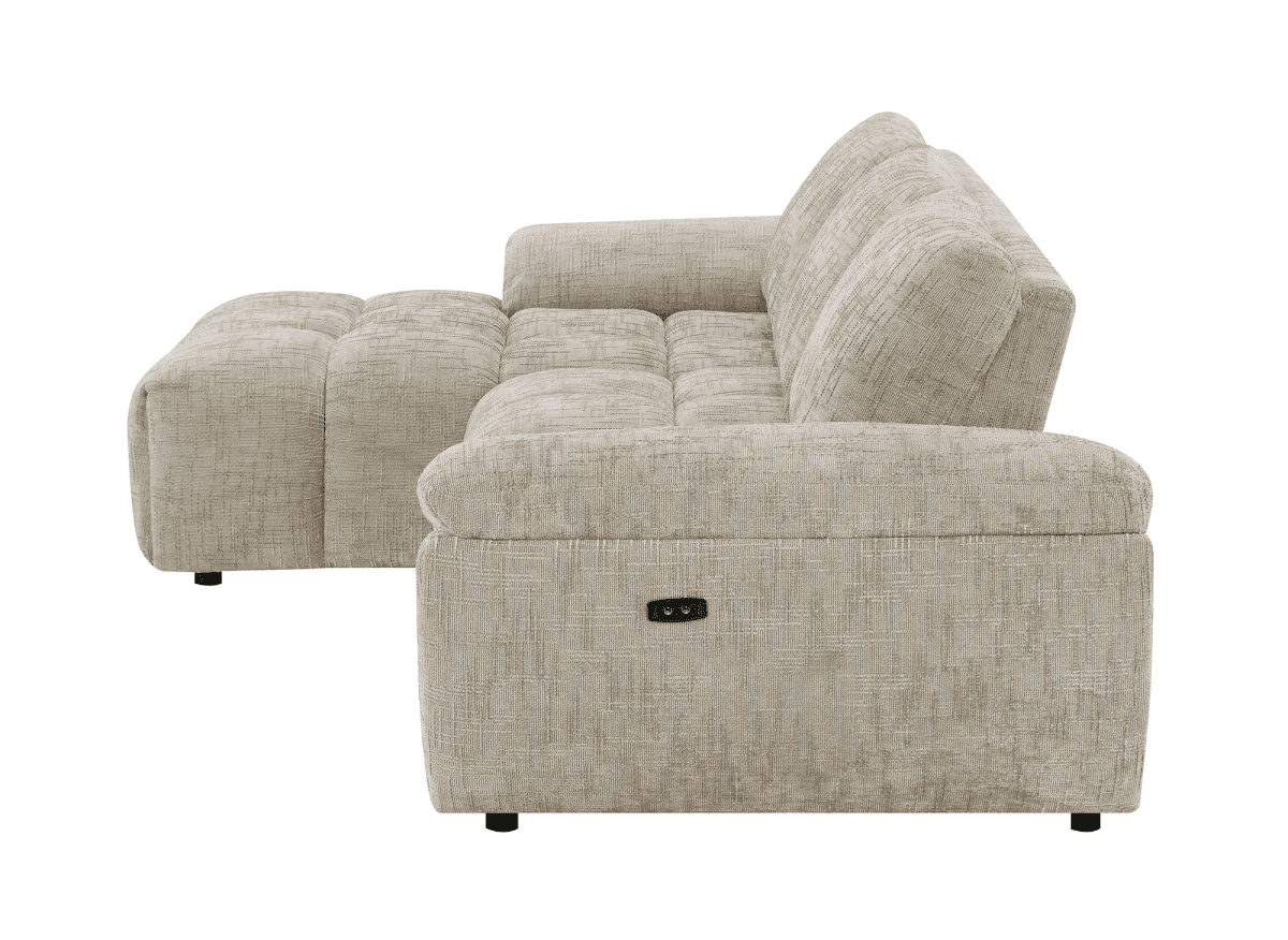 Canapé d’angle relax électrique en velours chiné taupe ALPES - Angle gauche