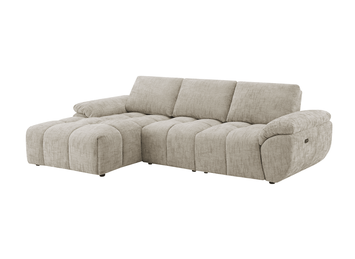 Canapé d’angle relax électrique en velours chiné taupe ALPES - Angle gauche