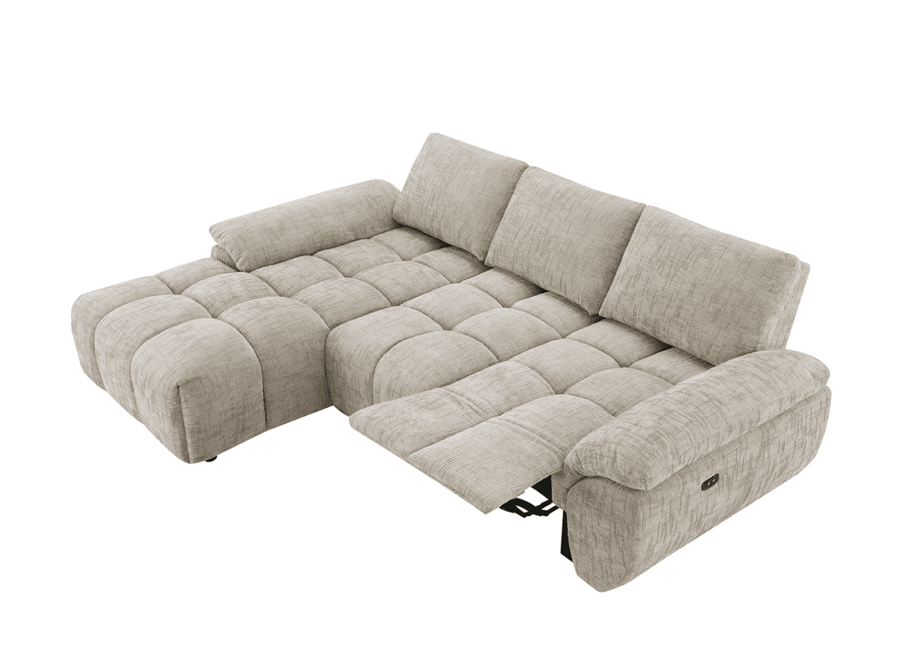 Canapé d’angle relax électrique en velours chiné taupe ALPES - Angle gauche