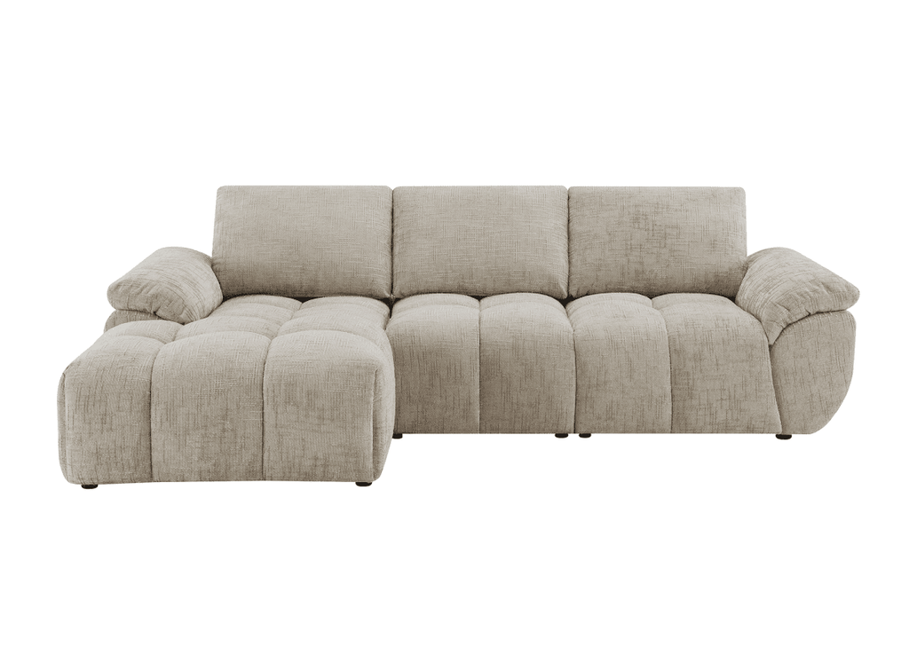 Canapé d’angle relax électrique en velours chiné taupe ALPES - Angle gauche