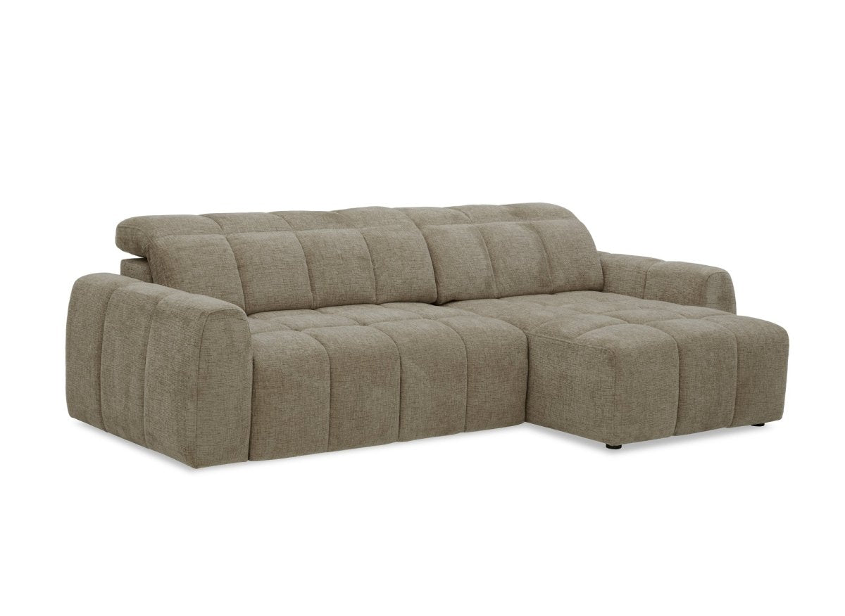 Canapé d'angle relax électrique en velours chiné taupe DANIA -Angle droit