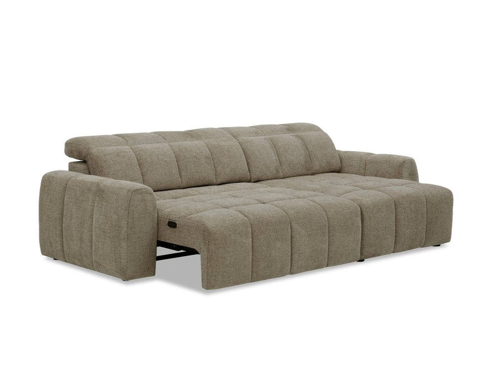 Canapé d'angle relax électrique en velours chiné taupe DANIA -Angle droit