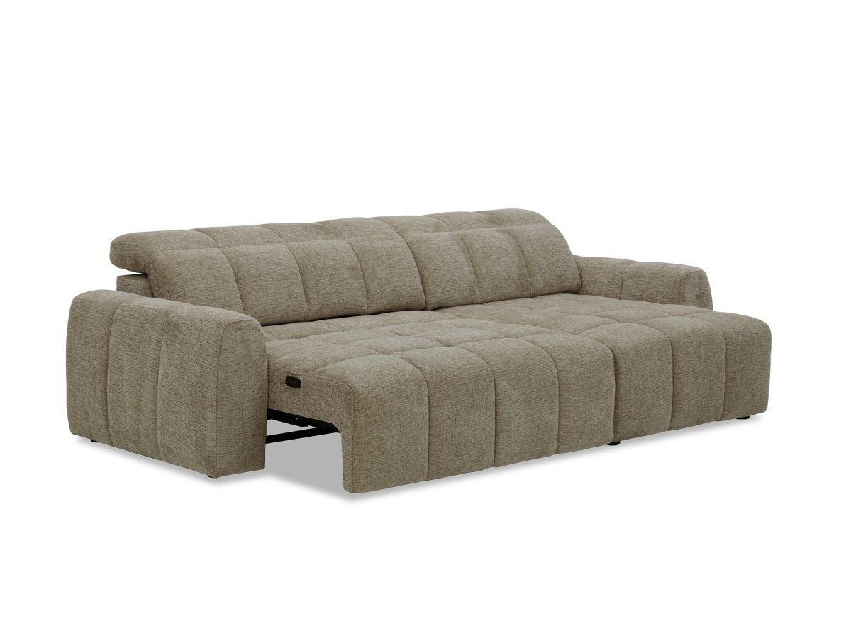 Canapé d'angle relax électrique en velours chiné taupe DANIA -Angle droit