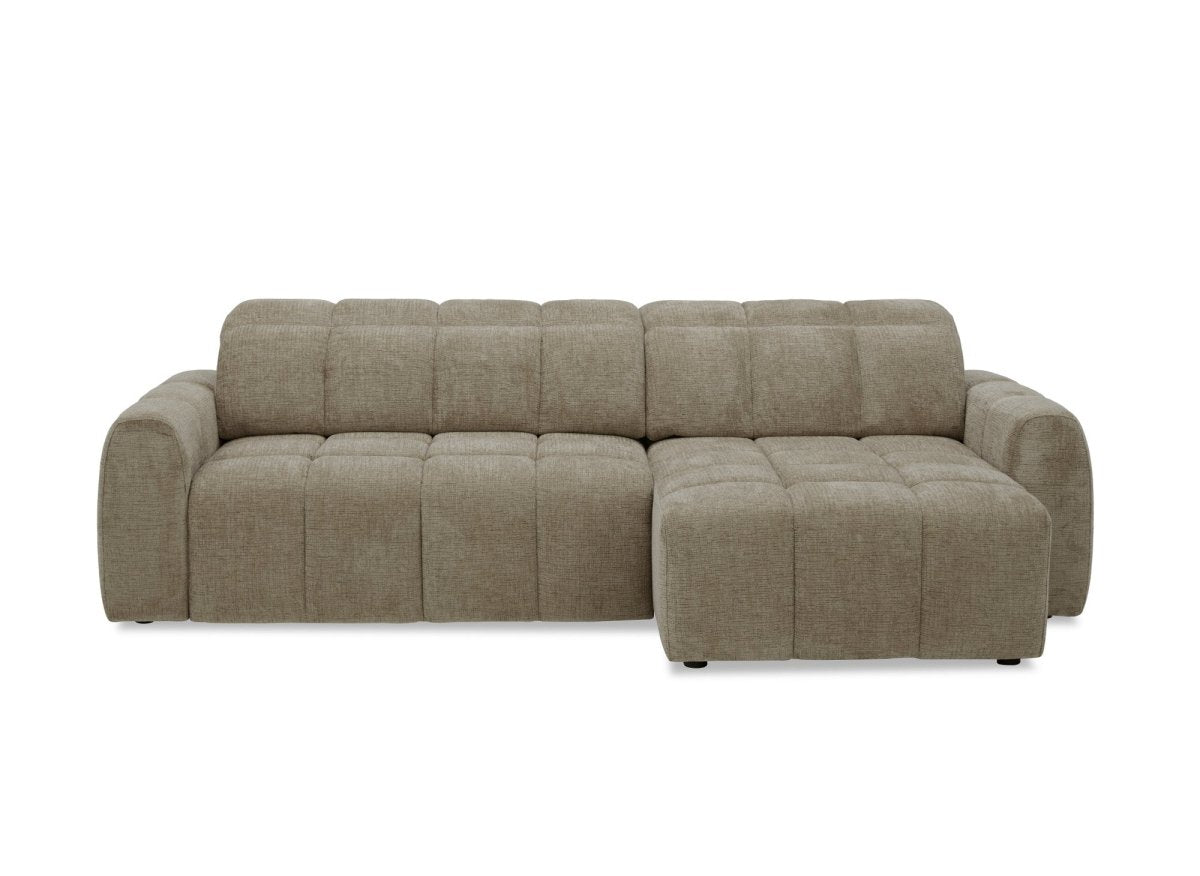 Canapé d'angle relax électrique en velours chiné taupe DANIA -Angle droit