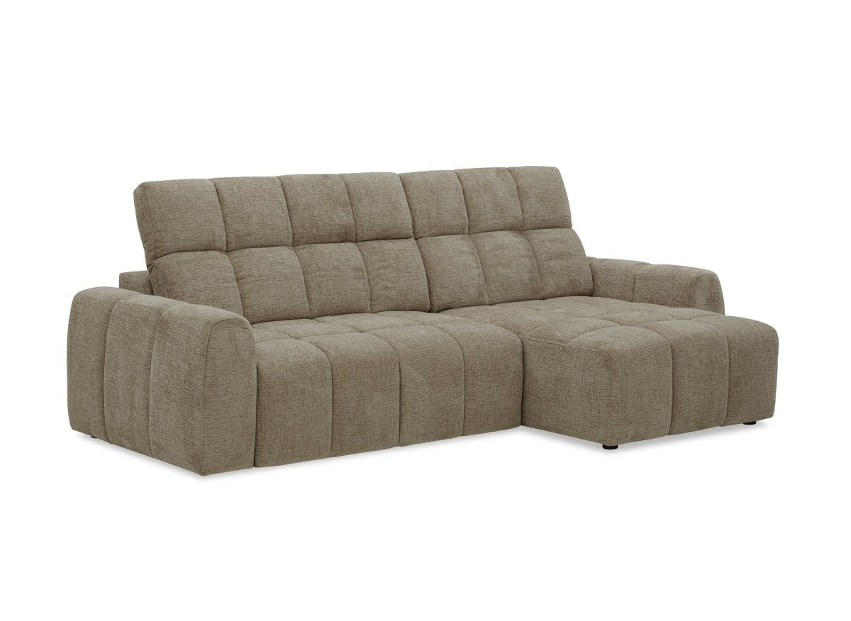 Canapé d'angle relax électrique en velours chiné taupe DANIA -Angle droit