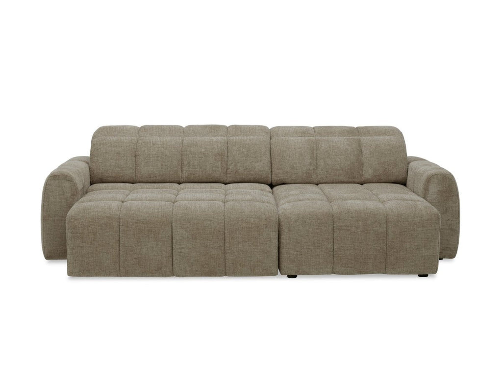 Canapé d'angle relax électrique en velours chiné taupe DANIA -Angle droit