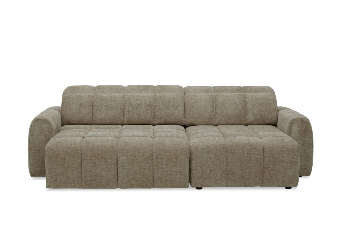 Canapé d'angle relax électrique en velours chiné taupe DANIA -Angle droit