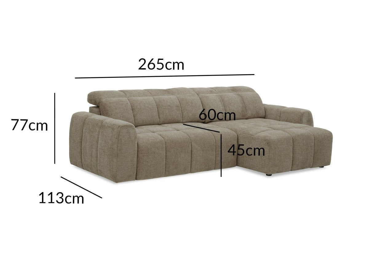 Canapé d'angle relax électrique en velours chiné taupe DANIA -Angle droit