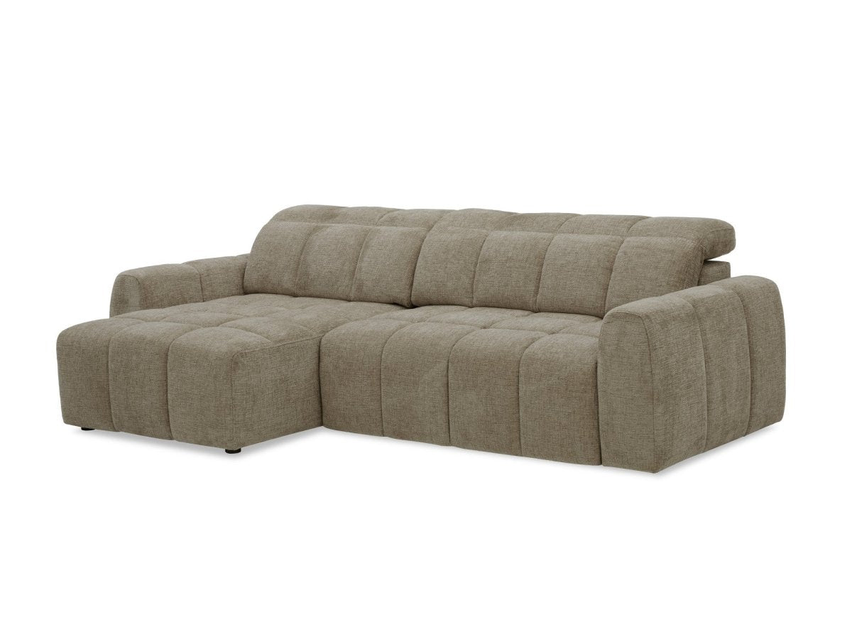 Canapé d'angle relax électrique en velours chiné taupe DANIA -Angle gauche