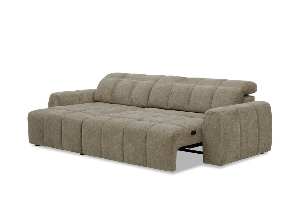 Canapé d'angle relax électrique en velours chiné taupe DANIA -Angle gauche