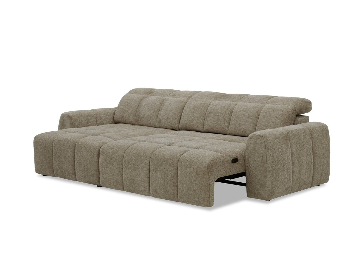 Canapé d'angle relax électrique en velours chiné taupe DANIA -Angle gauche