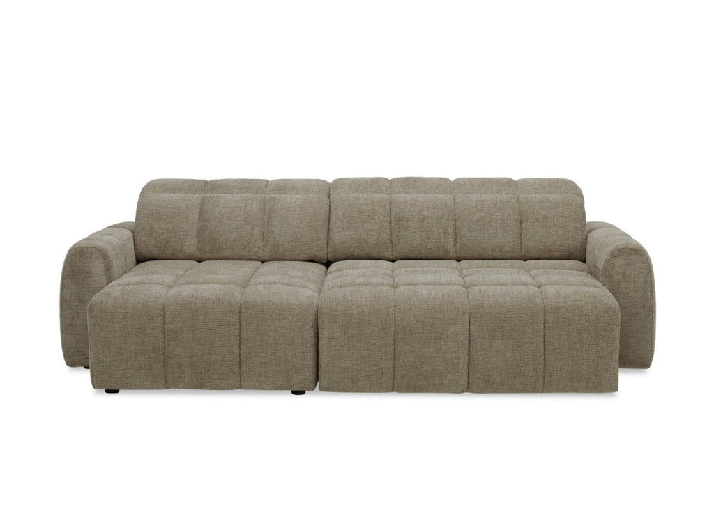 Canapé d'angle relax électrique en velours chiné taupe DANIA -Angle gauche