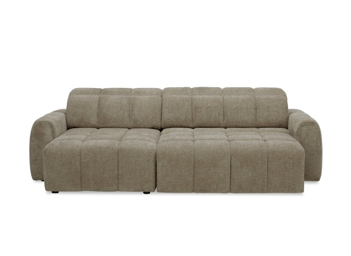 Canapé d'angle relax électrique en velours chiné taupe DANIA -Angle gauche