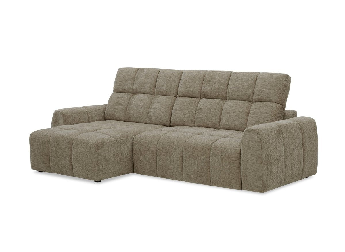 Canapé d'angle relax électrique en velours chiné taupe DANIA -Angle gauche