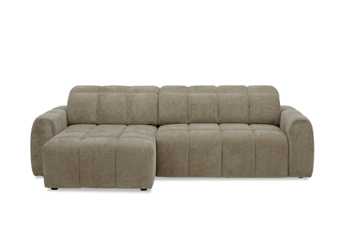 Canapé d'angle relax électrique en velours chiné taupe DANIA -Angle gauche