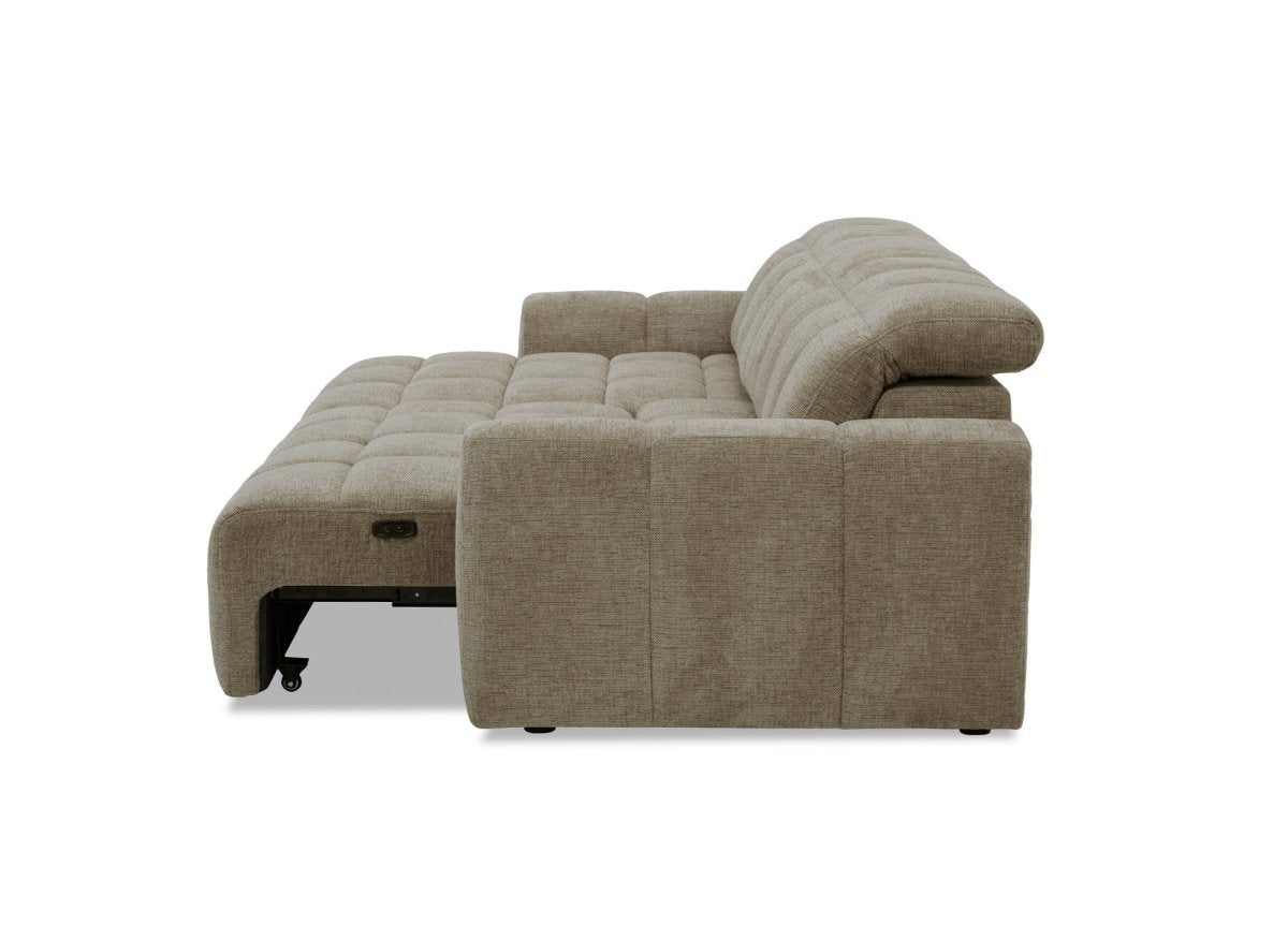 Canapé d'angle relax électrique en velours chiné taupe DANIA -Angle gauche