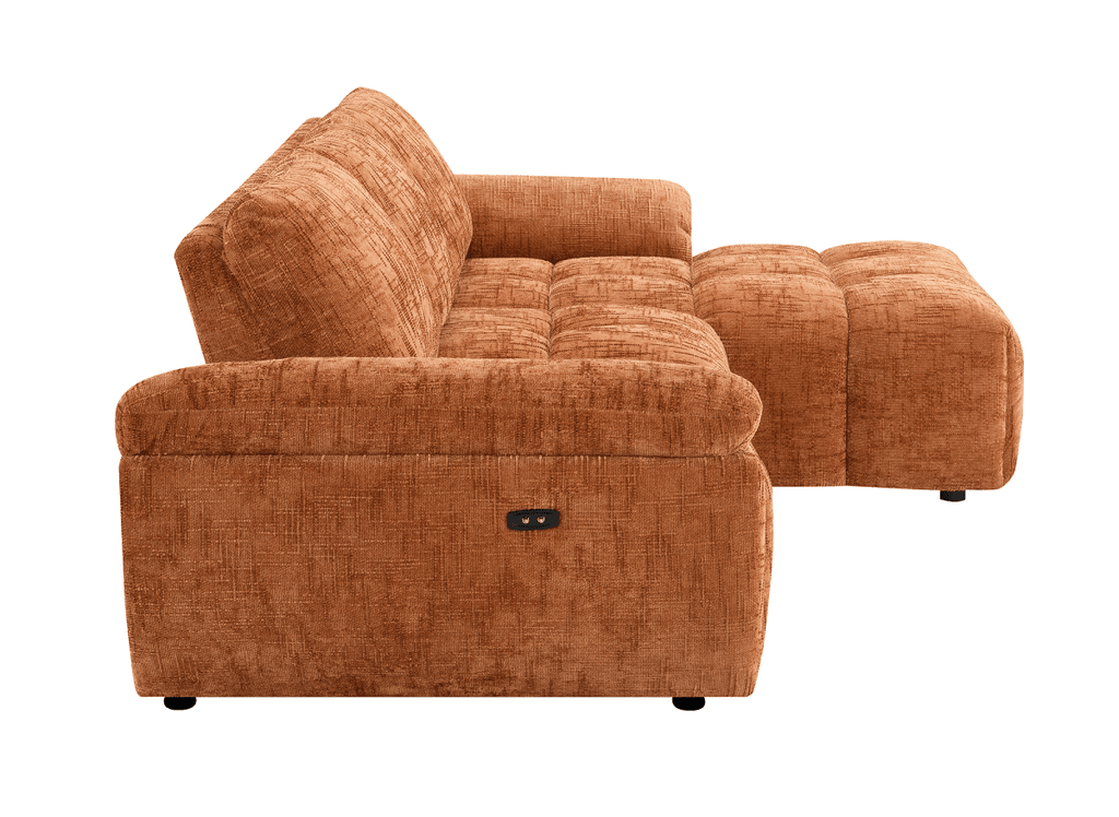 Canapé d’angle relax électrique en velours chiné terracotta ALPES - Angle droit