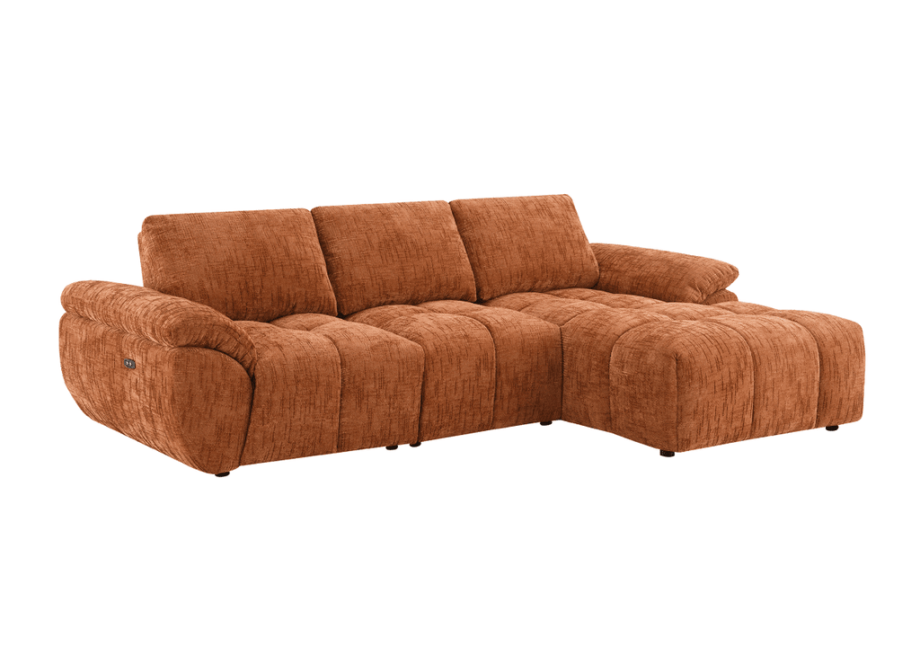 Canapé d’angle relax électrique en velours chiné terracotta ALPES - Angle droit
