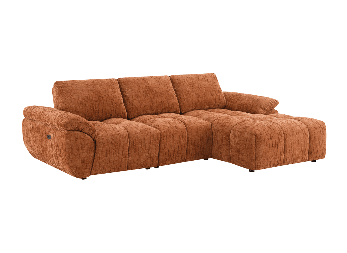 Canapé d’angle relax électrique en velours chiné terracotta ALPES - Angle droit