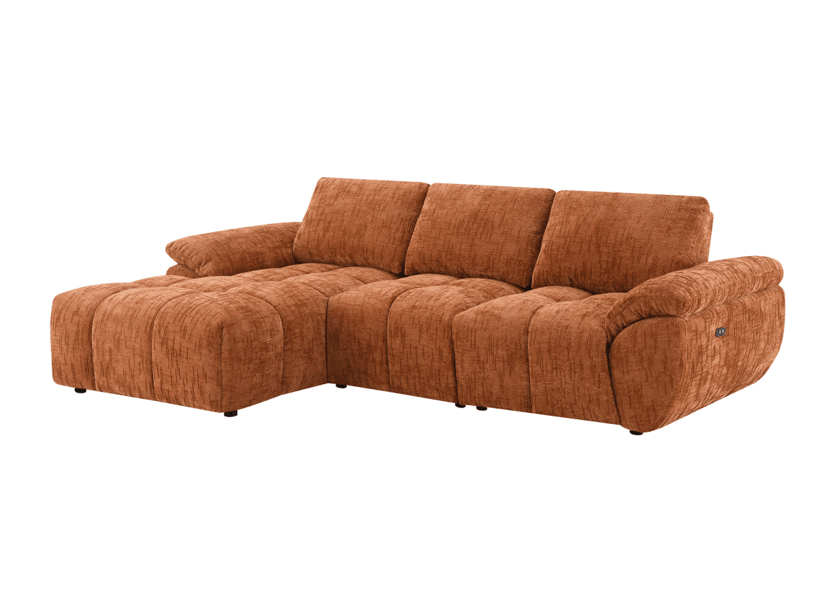 Canapé d’angle relax électrique en velours chiné terracotta ALPES - Angle gauche