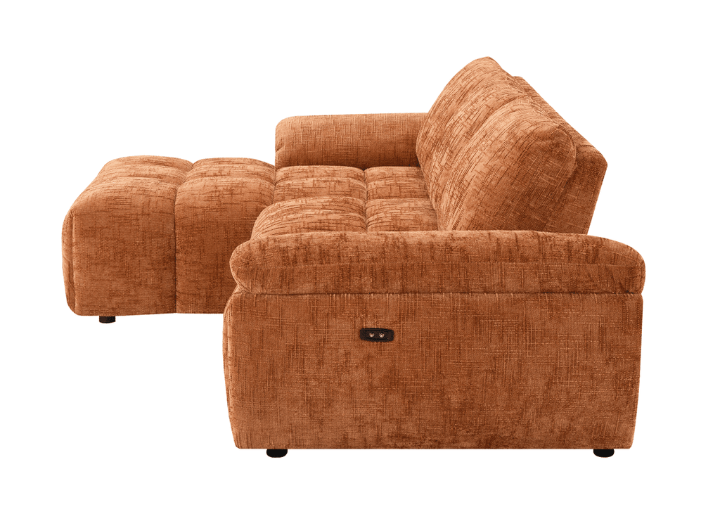 Canapé d’angle relax électrique en velours chiné terracotta ALPES - Angle gauche