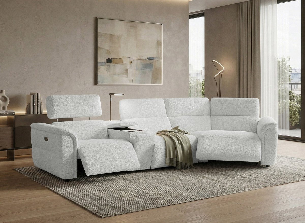 Canapé d'angle relax en tissu bouclette doux beige MARINA - Angle droit