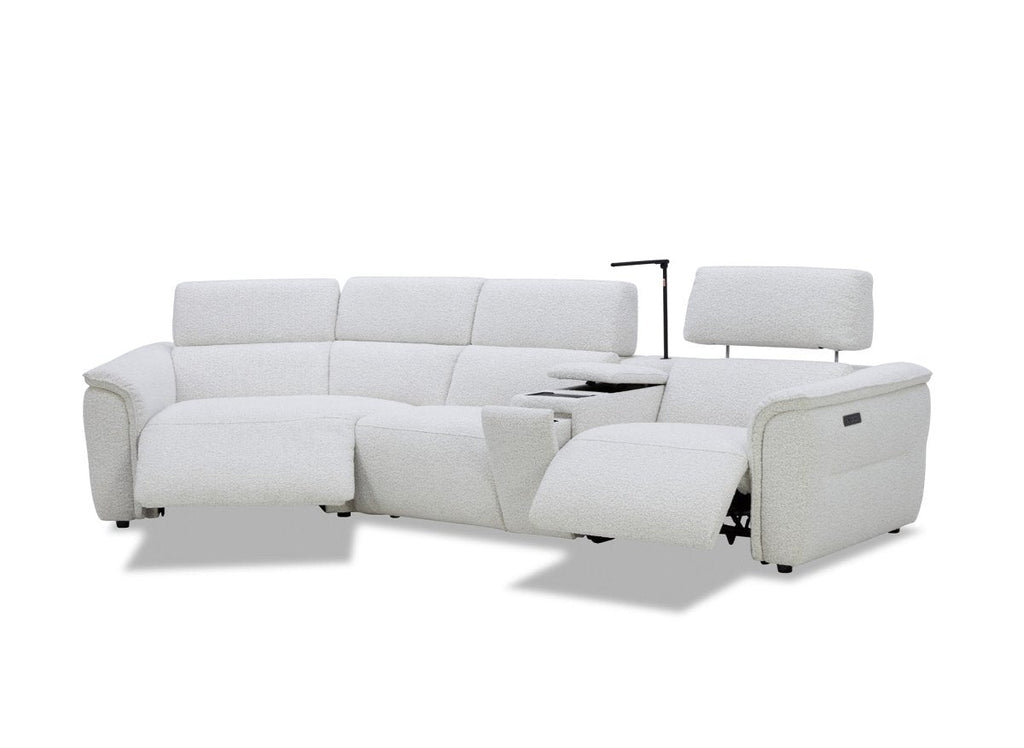 Canapé d'angle relax en tissu bouclette doux beige MARINA - Angle gauche