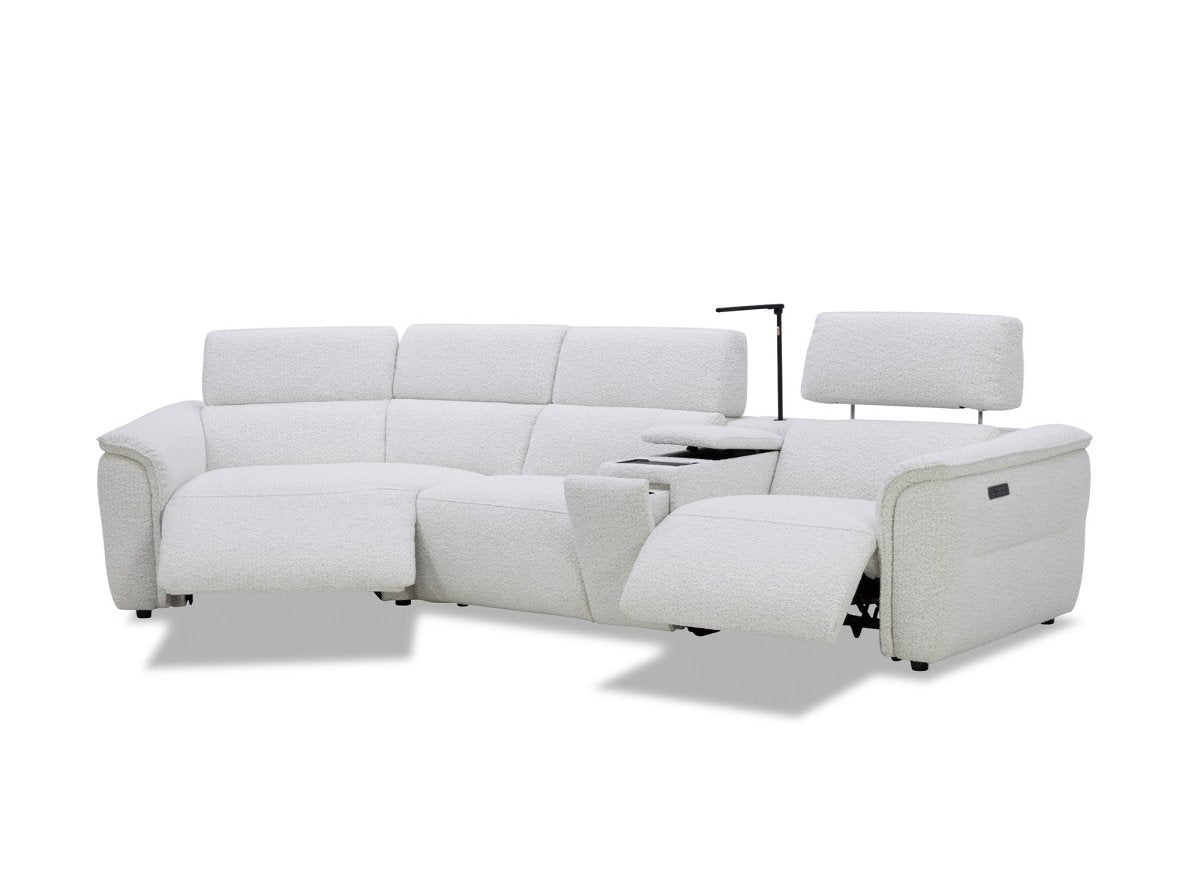 Canapé d'angle relax en tissu bouclette doux beige MARINA - Angle gauche