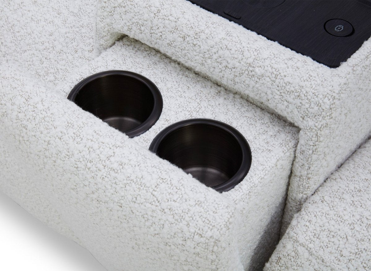 Canapé d'angle relax en tissu bouclette doux beige MARINA - Angle gauche