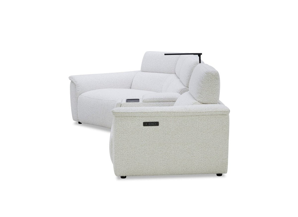 Canapé d'angle relax en tissu bouclette doux beige MARINA - Angle gauche