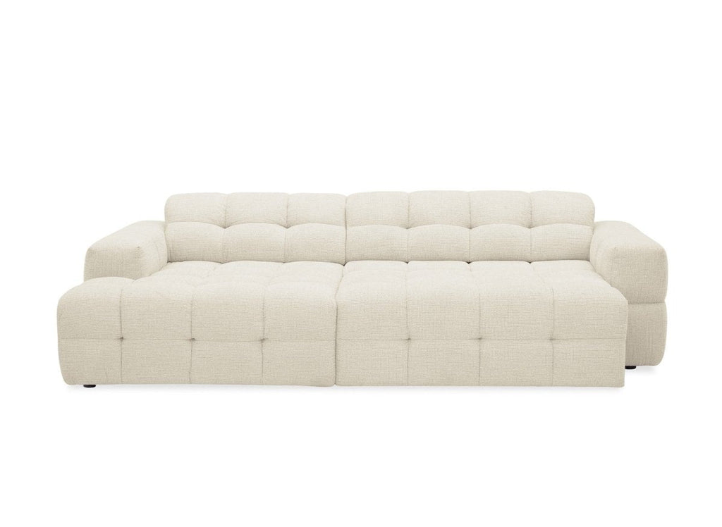 Canapé d'angle relax en velours texturé beige FEDORA - Angle gauche