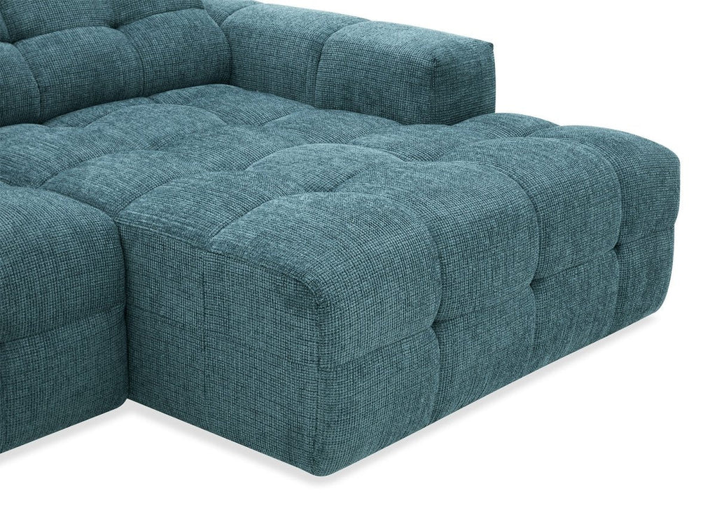 Canapé d'angle relax en velours texturé bleu FEDORA - Angle droit
