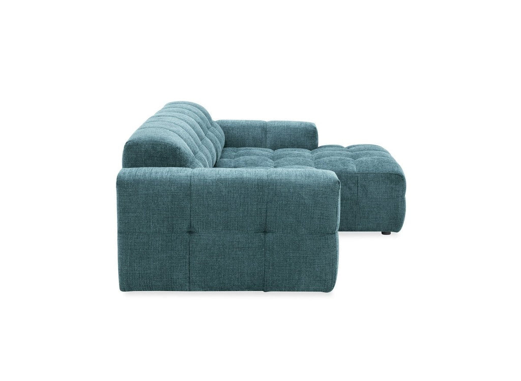 Canapé d'angle relax en velours texturé bleu FEDORA - Angle droit