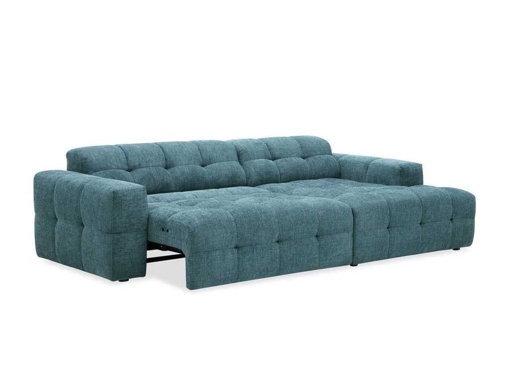 Canapé d'angle relax en velours texturé bleu FEDORA - Angle droit