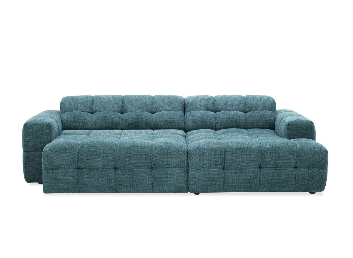 Canapé d'angle relax en velours texturé bleu FEDORA - Angle droit