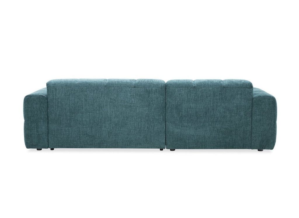 Canapé d'angle relax en velours texturé bleu FEDORA - Angle gauche