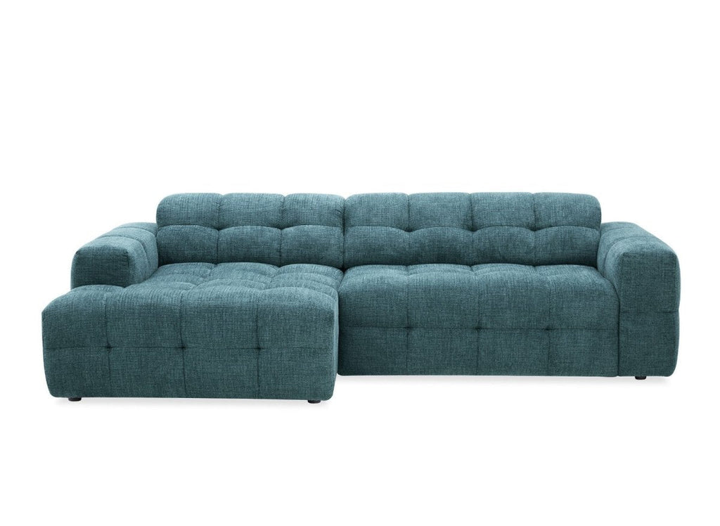 Canapé d'angle relax en velours texturé bleu FEDORA - Angle gauche