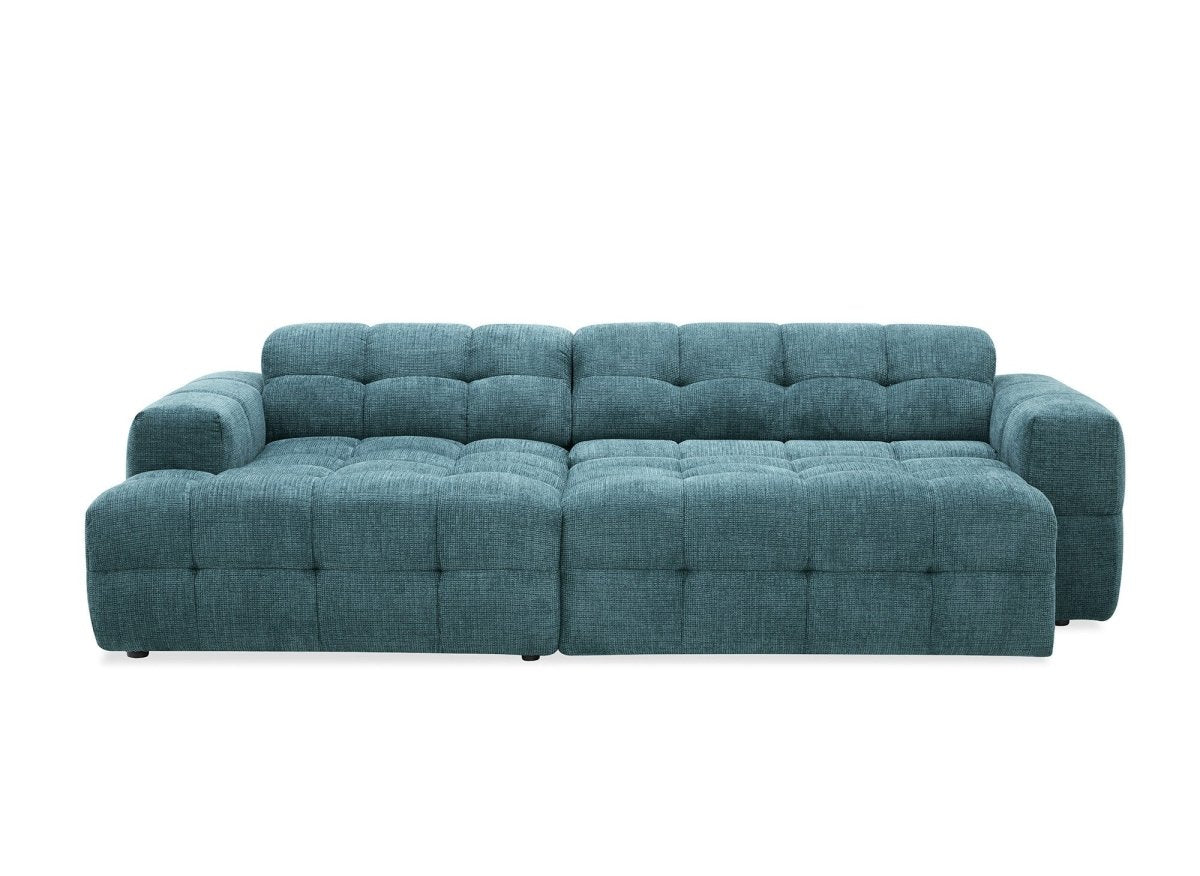 Canapé d'angle relax en velours texturé bleu FEDORA - Angle gauche