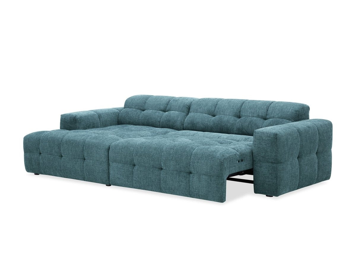 Canapé d'angle relax en velours texturé bleu FEDORA - Angle gauche