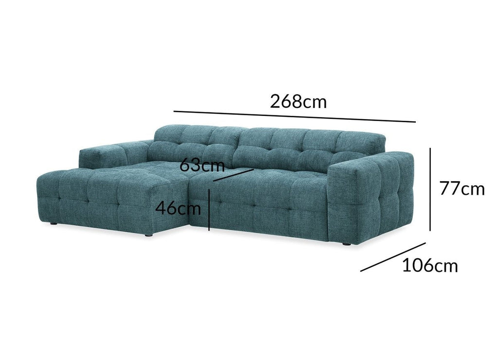 Canapé d'angle relax en velours texturé bleu FEDORA - Angle gauche