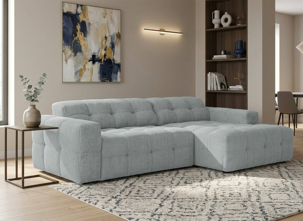 Canapé d'angle relax en velours texturé gris FEDORA - Angle droit