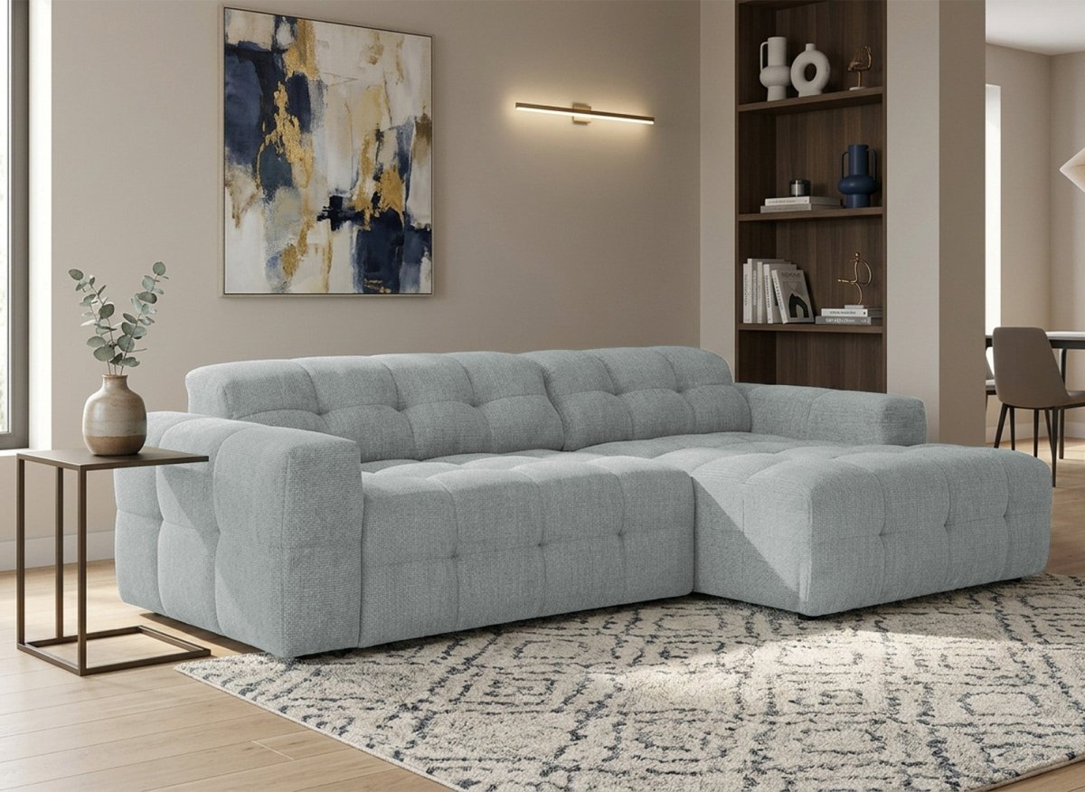 Canapé d'angle relax en velours texturé gris FEDORA - Angle droit