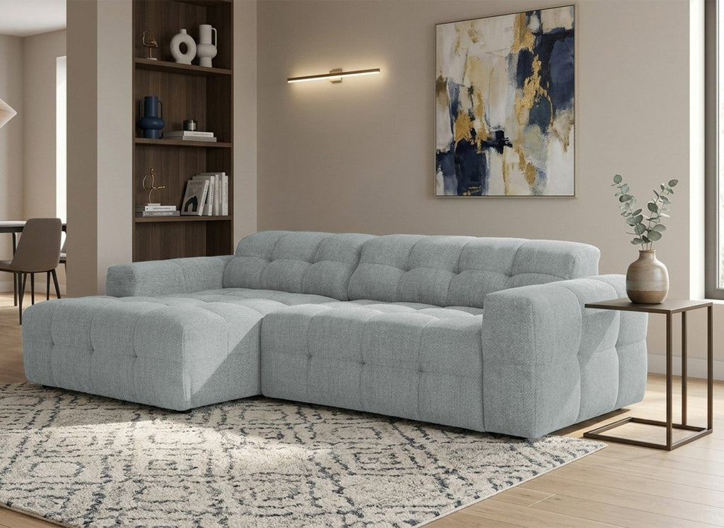Canapé d'angle relax en velours texturé gris FEDORA - Angle gauche