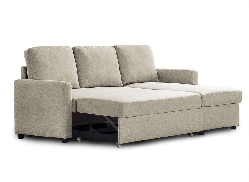 Canapé d'angle réversible convertible coffre de rangement en tissu beige ADAM