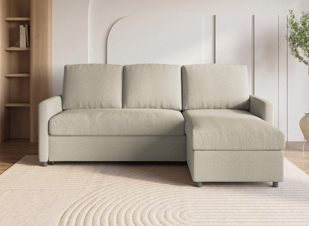 Canapé d'angle réversible convertible coffre de rangement en tissu beige ADAM