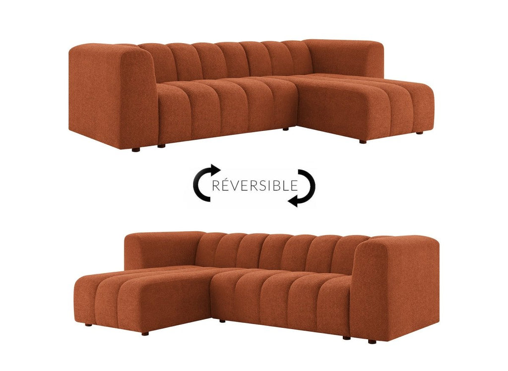Canapé d'angle réversible en tissu bouclette terracotta AELIS