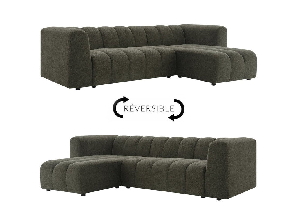 Canapé d'angle réversible en tissu bouclette vert AELIS