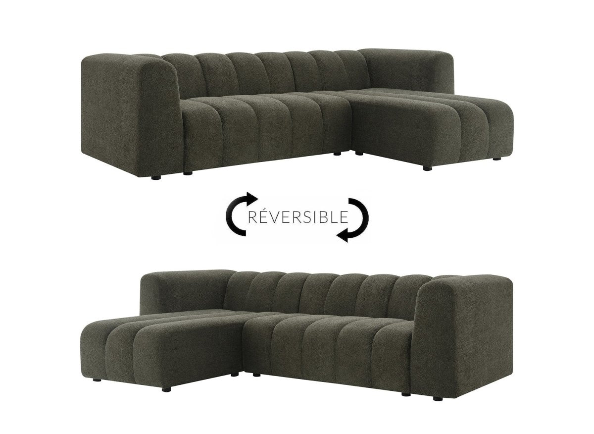 Canapé d'angle réversible en tissu bouclette vert AELIS