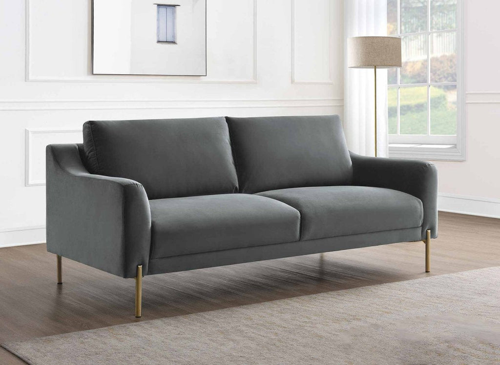 Canapé droit fixe 2 places en velours gris CELINE